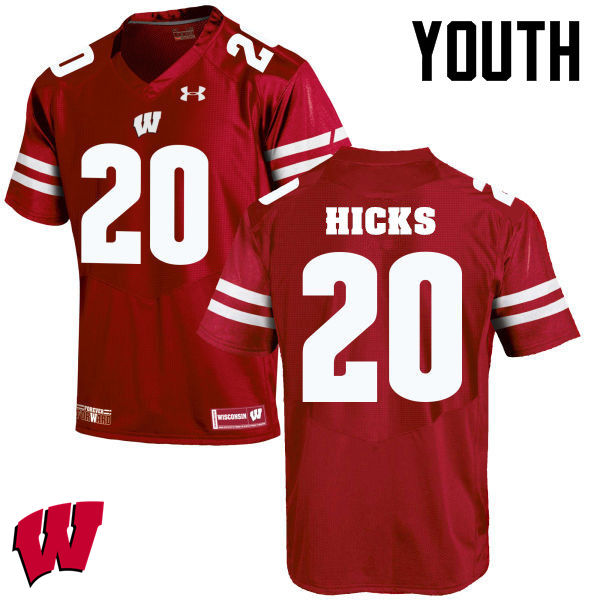 Wisconsin Badgers Youth #20 Faion Hicks NCAA Under Armour Authentic Red College Stitched Football Jersey OR40X04TB